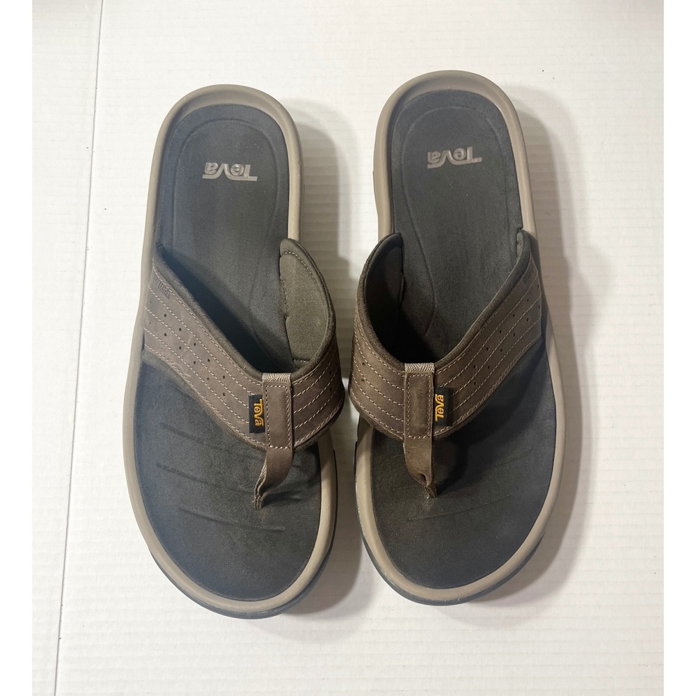Teva Langdon Flip Flops Mens 13 Brown Waterproof Leather Thong Sandals Outdoor